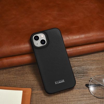 23. iCarer CE Premium Leather Folio Case skórzane etui iPhone 14 Plus z klapką magnetyczne MagSafe czarny (WMI14220715-BK)