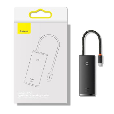 21. Baseus Lite Series wielofunkcyjny HUB USB Typ C - 2 x USB 3.0 / USB Typ C / HDMI 1,4 / SD/TF OTG czarny (WKQX050001)