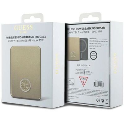 5. Powerbank indukcyjny Guess MagSafe 4G Strassed Metal Logo 15W 5000mAh - złoty