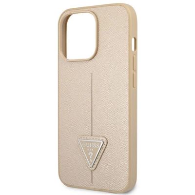 6. Etui Guess Saffiano Triangle Logo na iPhone 14 Pro Max - beżowe