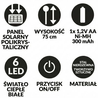 17. LAMPA SOLARNA TRAWA 6 LED 75CM