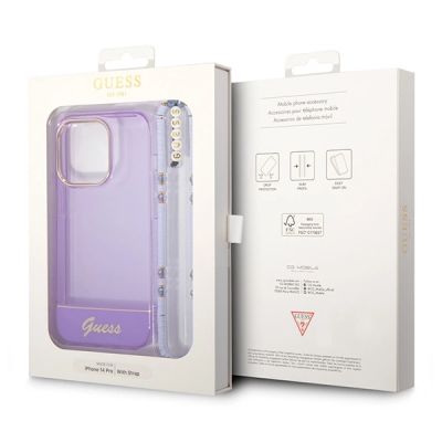 7. Etui Guess Translucent Pearl Strap na iPhone 14 Pro Max - fioletowe