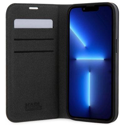 4. Etui Karl Lagerfeld Saffiano Karl&Choupette na iPhone 14 - srebrne