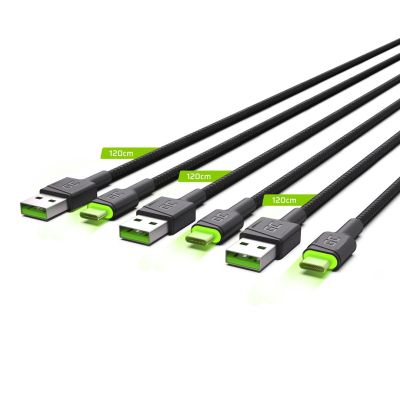 3. GREEN CELL ZESTAW KABLI KABGCSET03 3X KABEL GC RAY USB - USB-C 30CM, ZIELONY LED