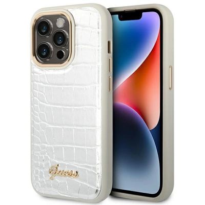 Etui Guess Croco Collection na iPhone 14 Pro 6,1" - srebrne