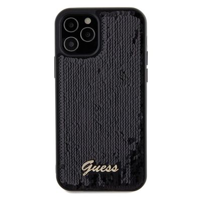 3. Etui Guess Sequin Script Metal na iPhone 12/12 Pro - czarne