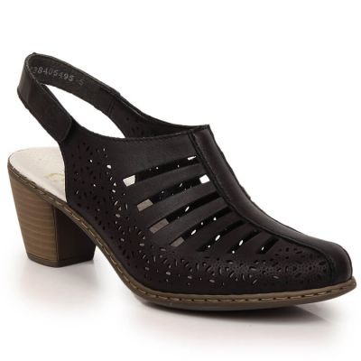 Skórzane komfortowe sandały damskie na obcasie Rieker 40959-00