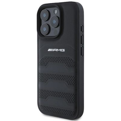 2. Etui AMG Leather Debossed Lines Black Logo na iPhone 16 Pro Max - czarne