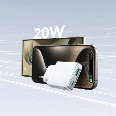 8. Ładowarka sieciowa Joyroom JR-TCF14 20W USB-A USB-C supercienka - biała