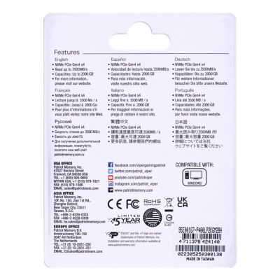 2. SSD Patriot Viper P400 Lite M.2 PCI-Ex4 NVMe 2000GB