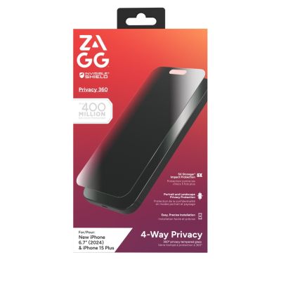 4. Szkło prywatyzujące ZAGG InvisibleShield Glass Elite Privacy 360 do iPhone 15 Plus / 16 Plus (4 kierunki)