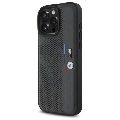 2. Etui BMW M Perforated Tricolor Detail Line na iPhone 16 Pro - ciemnoszare