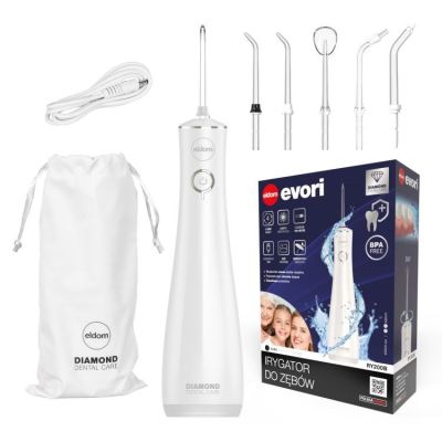 12. ELDOM IRYGATOR RY200B 230 ML AKUMULATOROWY,BIAŁY, CZAS PRACY 60 MIN. CZAS ŁADOWANIA OK. 6 H, IPX7, ETUI PODRÓŻNE, PRZEWÓD USB