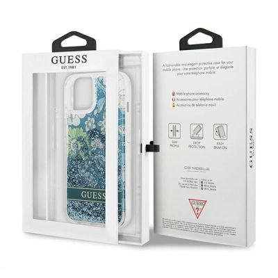 8. Etui Guess Flower Liquid Glitter na iPhone 13 - zielone