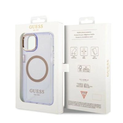8. Etui Guess Gold Outline Translucent MagSafe na iPhone 14 - purpurowe