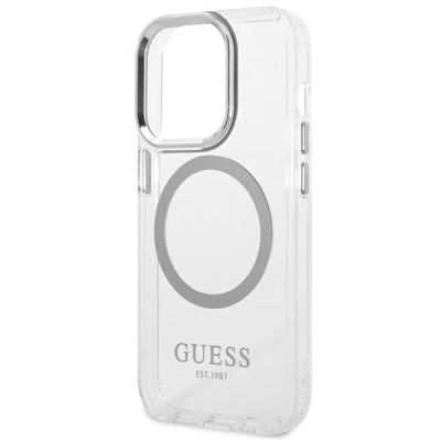 6. Etui Guess Metal Outline MagSafe na iPhone 14 Pro - srebrne