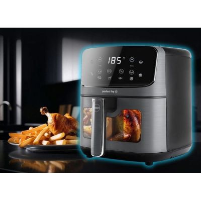 8. ELDOM FRYTKOWNIC BEZTŁUSZCZOWA FR45 FRITELO 1500W REGULACJA TEMP 80-200°C SZKLANE OKNO W POJEMNIKU DOTYKOWY PANEL STERUJĄCY