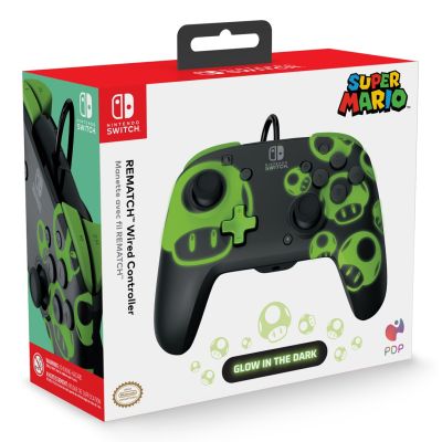 10. PDP REMATCH: 1-Up Glow in the Dark Czarny, Zielony USB Gamepad Analogowa/Cyfrowa Nintendo Switch, Nintendo Switch OLED