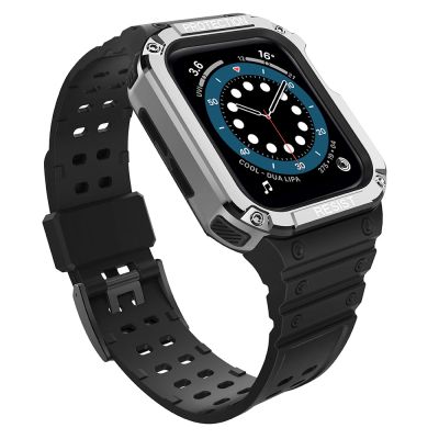 Pasek z etui ochronnym Protect Strap Band do Apple Watch 38 / 40 / 41 mm opaska obudowa pancerna - czarny, srebrny