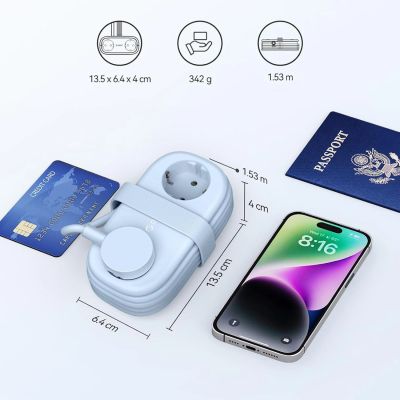 4. Listwa zasilająca Orico AP3 20W GaN 5w1 2x AC + 2x USB-A + 1x USB-C - niebieska