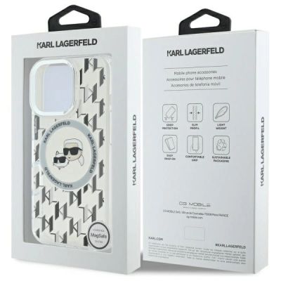 8. Etui Karl Lagerfeld IML Monogram Karl & Choupette Head MagSafe na iPhone 16 Pro - przezroczyste