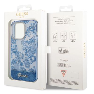 8. Etui Guess Porcelain Collection na iPhone 14 Pro Max - niebieskie