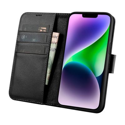 4. iCarer Wallet Case 2in1 etui iPhone 14 Plus skórzany pokrowiec z klapką Anti-RFID czarny (WMI14220727-BK)