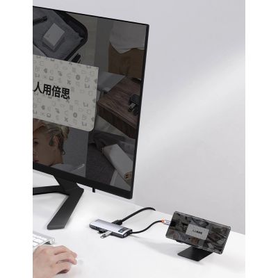 17. HUB Baseus Metal Gleam 6w1 USB-C - USB-C PD 100W 1x HDMI 4K 30Hz 3x USB-A 3.2 1x RJ45 - szary