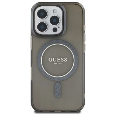 3. Etui Guess IML Glitter Circle MagSafe na iPhone 16 Pro Max - czarne