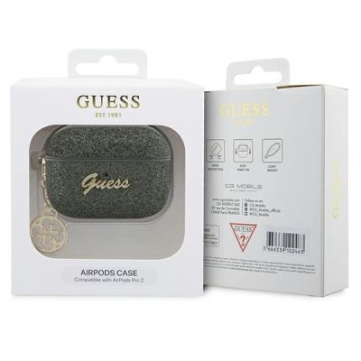 4. Etui Guess Glitter Flake 4G Charm na AirPods Pro 2 - zielone