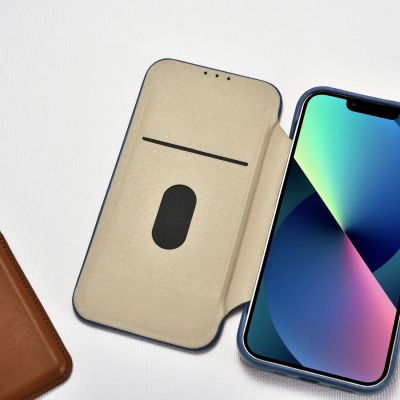 22. iCarer CE Oil Wax Premium Leather Folio Case skórzane etui iPhone 14 Plus z klapką magnetyczne MagSafe niebieski (AKI14220707-BU)