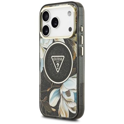 2. Etui Guess IML Glitter Flowers Triangle MagSafe na iPhone 18 Pro Max / 17 Pro Max - czarne