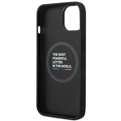 7. Etui BMW Leather Stamp Tricolor MagSafe na iPhone 14 Plus - czarne
