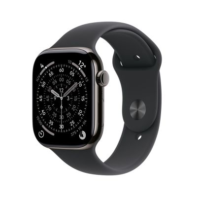 Apple Watch Series 11 Cellular 42mm Łupkowa koperta tytanowa z czarnym paskiem sportowym - M/L