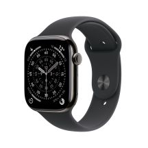 Apple Watch Series 11 Cellular 42mm Łupkowa koperta tytanowa z czarnym paskiem sportowym - M/L
