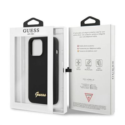 8. Etui Guess Silicone Script Gold Logo MagSafe na iPhone 13 Pro / iPhone 13 - czarne