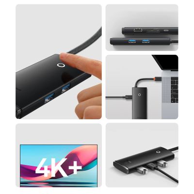 13. Baseus Lite Series wielofunkcyjny HUB USB Typ C - 2 x USB 3.0 / USB Typ C PD / HDMI 1,4 / SD/TF czarny (WKQX050101)