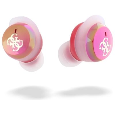 5. Słuchawki Bluetooth Guess Iridescent 4G Printed Logo TWS + stacja dokująca - fuksja