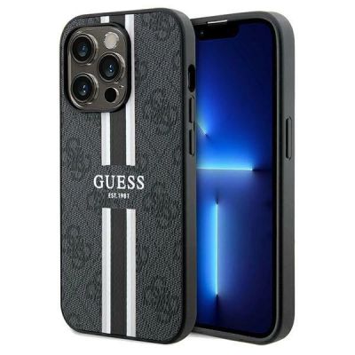 Etui Guess 4G Printed Stripes MagSafe na iPhone 15 Pro Max - czarne