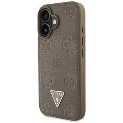 2. Etui Guess Grained Hot Stamp Peony Triangle Logo MagSafe na iPhone 16 - brązowe