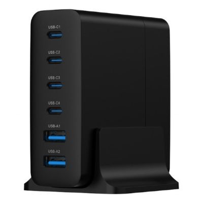 3. GEMBIRD 6-PORTOWA SZYBKA ŁADOWARKA SIECIOWA GAN (PD) 6XUSB (2X USB-A + 4X USB-C), 75W, CZARNA