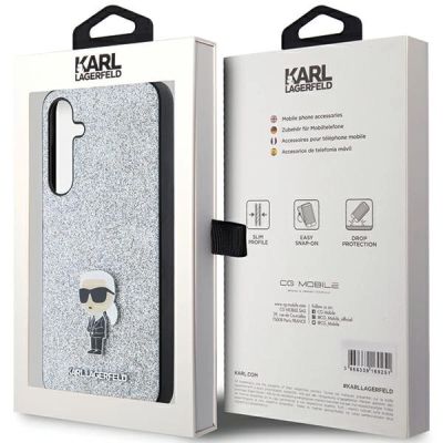 8. Etui Karl Lagerfeld Fixed Glitter Ikonik Logo Metal Pin na Samsung Galaxy A35 - srebrne
