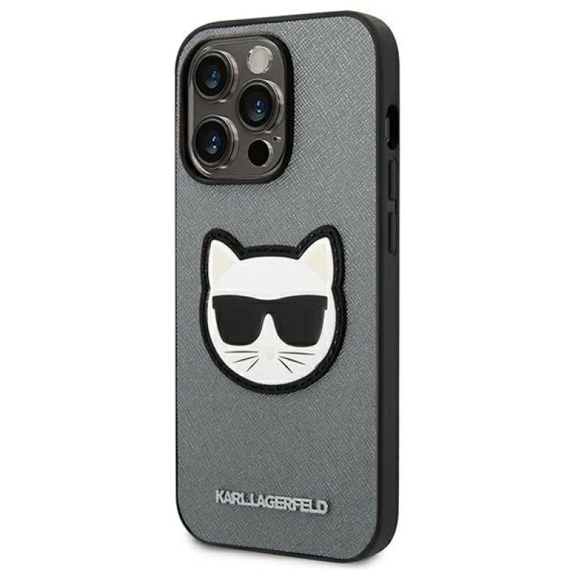 2. Etui Karl Lagerfeld Saffiano Choupette Head Patch na iPhone 14 Pro - srebrne