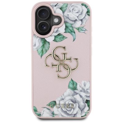 3. Etui Guess Grained Roses Big 4G logo na iPhone 16 - różowe