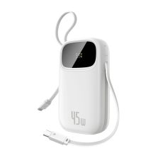 Powerbank Baseus EnerFill FC31 QPow3 10000mAh 45W z wyświetlaczem cyfrowym z 2 wbudowanymi kablami USB-C - biały
