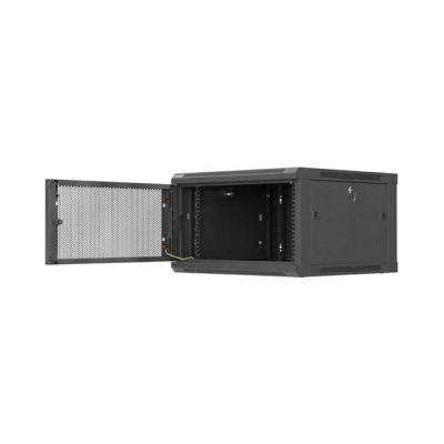 18. Szafa instalacyjna rack wisząca 19" 6U 600x600 czarna drzwi perforowane Lanberg (flat pack)