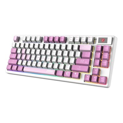 3. MSI FORGE GK600 TKL WIRELESS VIOLET klawiatura Gaming USB + Bluetooth QWERTY Hiszpański Różowy, Fioletowy, Biały