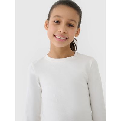 Longsleeve slim crop top gładki dziewczęcy 4F 4FJWSS25TLONF430-11S