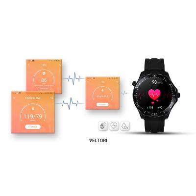 12. Smartwatch VELTORI VT150-1 Czarny Pasek Silikonowy + Czarna Bransoleta