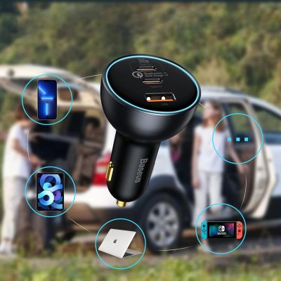 2. Ładowarka samochodowa Baseus 160W z technologią Qualcomm® Quick Charge™ 5 2x USB-C + 1x USB-A - szara